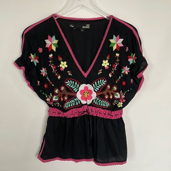 Love Moschino Beaded & Embroidered Cotton Top - Picture 1 of 4